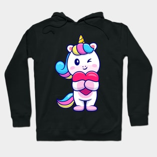 Cute Unicorn Holding Heart Cartoon Hoodie